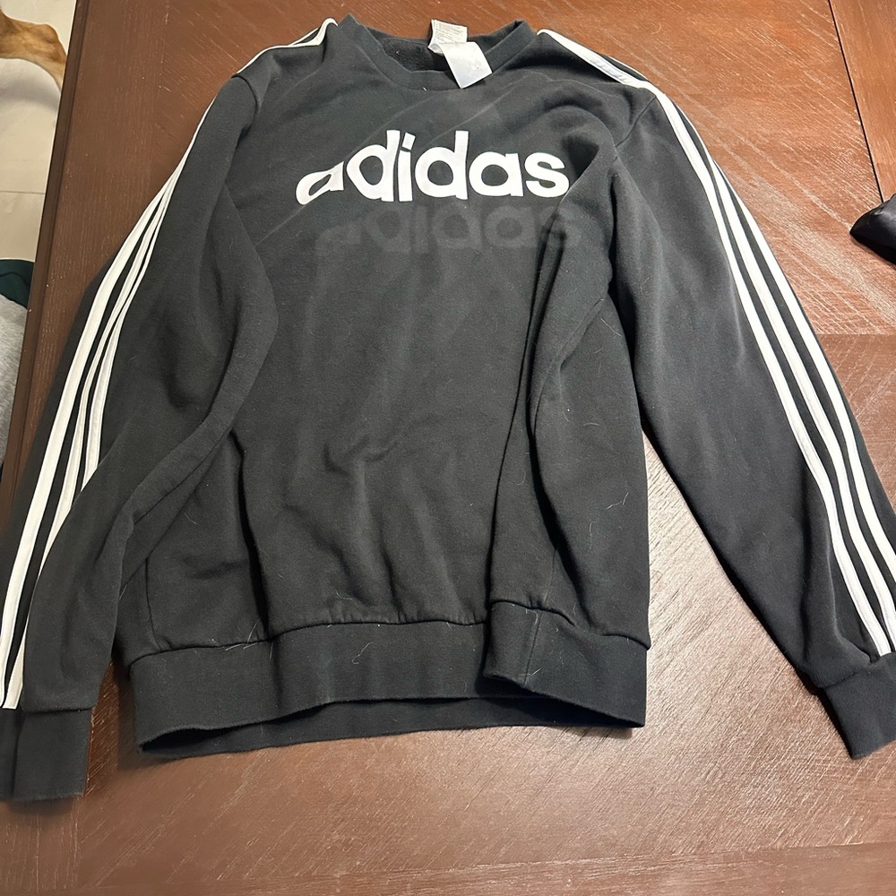 Adidas Black Crewneck with White Logo and Stripes